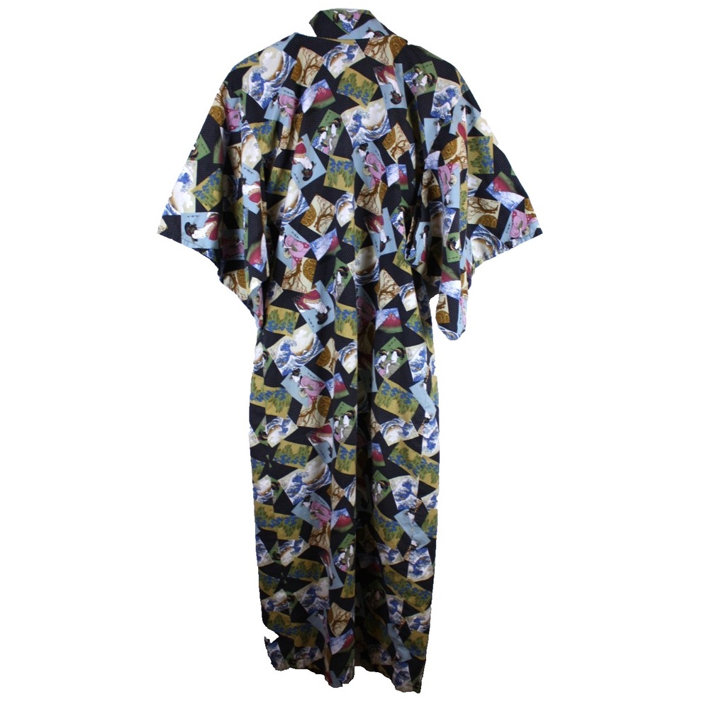 Kimono Japanese Vintage Robe Unbranded O/S Open Front Cotton Floral Ocean Nature - Picture 2 of 13